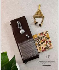 Brown and Cream narayanapet cotton sarees with Jari Border design