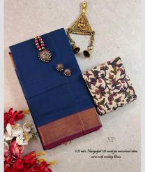 Blue and Cream narayanapet cotton sarees with Jari Border design