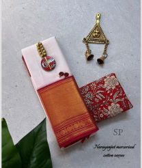 White and Red narayanapet cotton sarees with Jari Border design