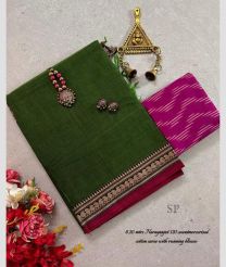 Green and Pink narayanapet cotton sarees with Jari Border design