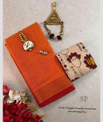 Orange and Cream narayanapet cotton sarees with Jari Border design