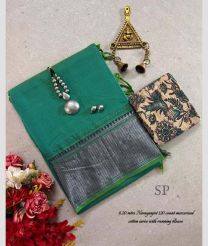 Turquiose and cream narayanapet cotton sarees with Jari Border design