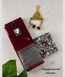 Red and Grey narayanapet cotton sarees with Jari Border design