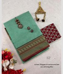 Aquamarine and Red narayanapet cotton sarees with Jari Border design