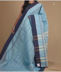 Sky Blue and Charcoal Black narayanapet cotton sarees with All over Checks design