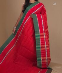 Red and Dark Green narayanapet cotton sarees with All over Checks design
