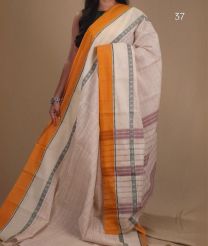 Cream and Lite Orange narayanapet cotton sarees with All over Checks design