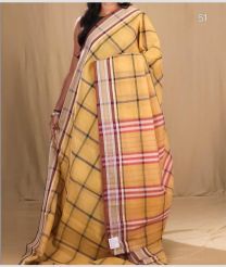 Lite Lemon Yellow and Cream narayanapet cotton sarees with All over Checks design