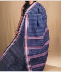 Bluish Grey and Dull Pink narayanapet cotton sarees with All over Checks design
