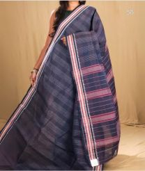 Dark Grey and Cream narayanapet cotton sarees with All over Checks design