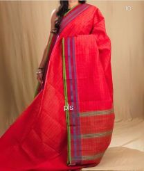 Crimson and Parrot Green narayanapet cotton sarees with All over Checks design