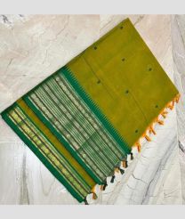 Green and Spring Green narayanapet cotton sarees with Jari Border design