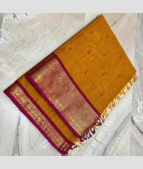 Yellow and Pink narayanapet cotton sarees with Jari Border design