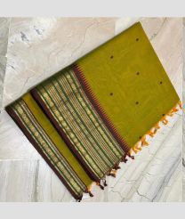 Lite Green and Chocoalte narayanapet cotton sarees with Jari Border design