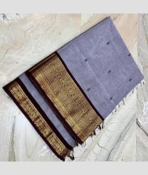 Bluish Grey and Black narayanapet cotton sarees with Jari Border design