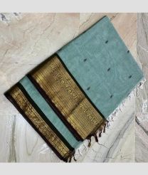 PowderBlue and Black narayanapet cotton sarees with Jari Border design