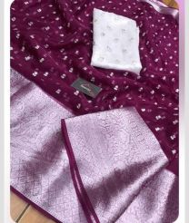 Plum Velvet and White organza sarees with All over Embroidary design
