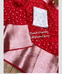 Red and White organza sarees with All over Embroidary design