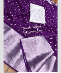 Purple and White organza sarees with All over Embroidary design