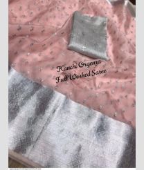 Lite Peach and Lite Grey organza sarees with All over Embroidary design