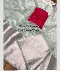 Cream and Red organza sarees with All over Embroidary design