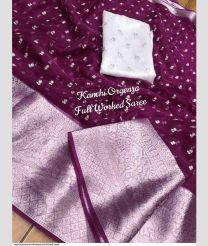 Burgundy and White organza sarees with All over Embroidary design