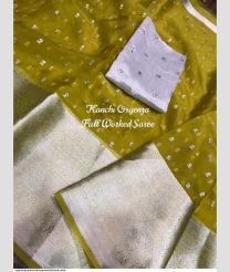 Acid Green and White organza sarees with All over Embroidary design