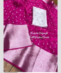Hot Pink and White organza sarees with All over Embroidary design