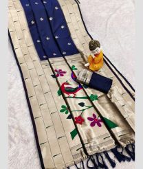 Navy Blue and Cream paithani sarees with All over Buttas design