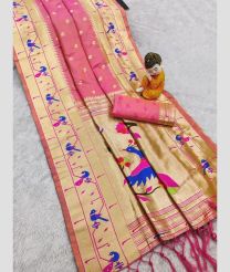 Rose Pink and Lite Golden paithani sarees with All over Buttas design