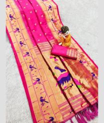 Neon Pink and Lite Golden paithani sarees with All over Buttas design
