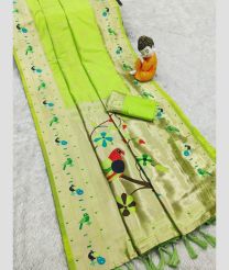 Parrot Green and Fern Green paithani sarees with All over Buttas design