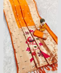 Orange and Pink paithani sarees with All over Buttas design