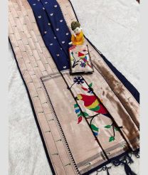 Navy Blue and Lite Brown paithani sarees with All over Buttas design