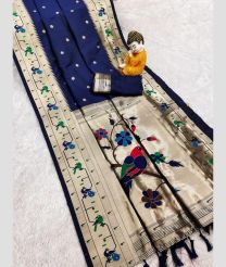 Dark Navy Blue and Cream paithani sarees with All over Buttas design