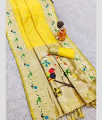 Yellow and Lite Gold paithani sarees with All over Buttas design