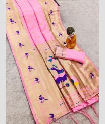 Baby Pink and Cream paithani sarees with All over Buttas design