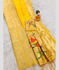 Yellow and Gold paithani sarees with All over Buttas design