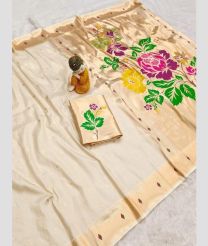 Cream and Golden paithani sarees with Paithani Border design