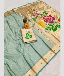 Powder Blue and Golden paithani sarees with Paithani Border design