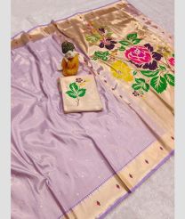 Lite Lavender and Golden paithani sarees with Paithani Border design