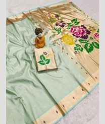 Sky blue and Golden paithani sarees with Paithani Border design