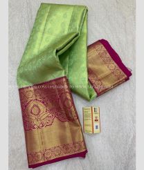 Pista Green with Maroon Border color 0 handloom saree with contrast border and pallu design