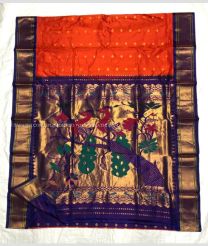 Orange with Black Border color paithani pure silk handloom saree with contrasts blouse with butta design