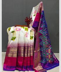 Cream and Magenta pochampally ikkat pure silk sarees with All over Floral Printed design