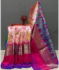 Baby Pink and Pink pochampally ikkat pure silk sarees with All over Floral Printed design