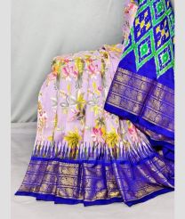 Baby Pink and Royal Blue pochampally ikkat pure silk sarees with All over Printed design
