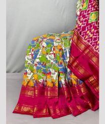 Lite Parrot Green and Crimson pochampally ikkat pure silk sarees with All over Printed design