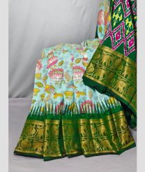 Cyan and Green pochampally ikkat pure silk sarees with All over Printed design