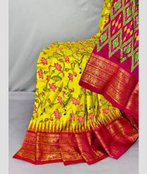 Yellow and Red pochampally ikkat pure silk sarees with All over Printed design
